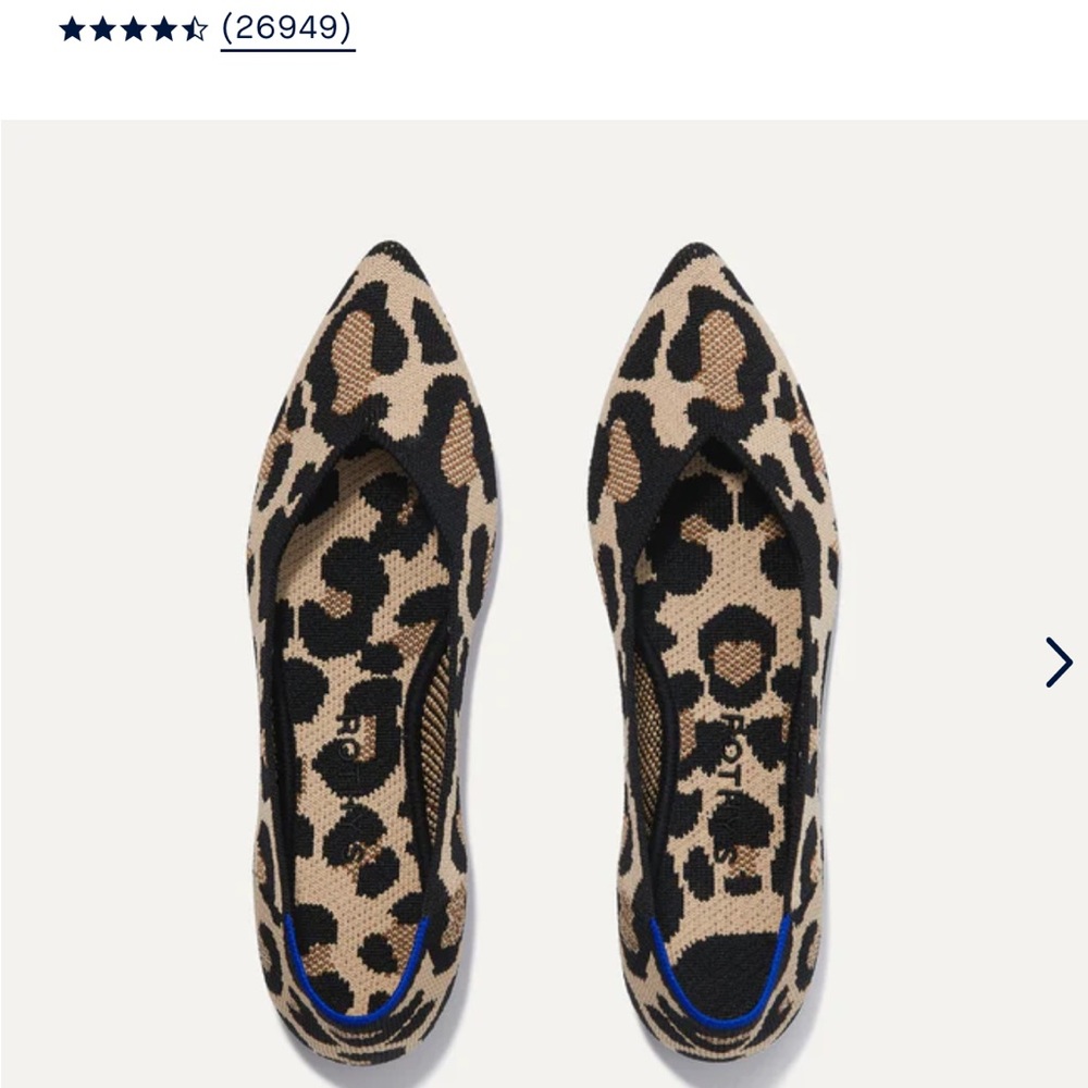 Rothy’s The Point Women’s flat in cream and black leopard print. Size 6.